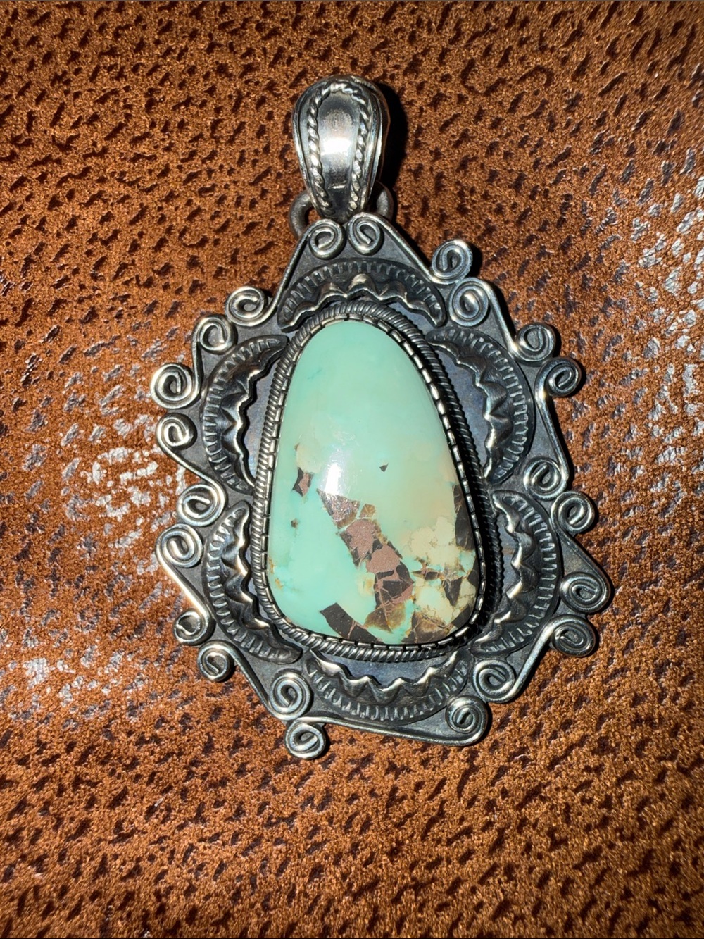 Navajo Sterling Silver and Turquoise Pendant by L Juan